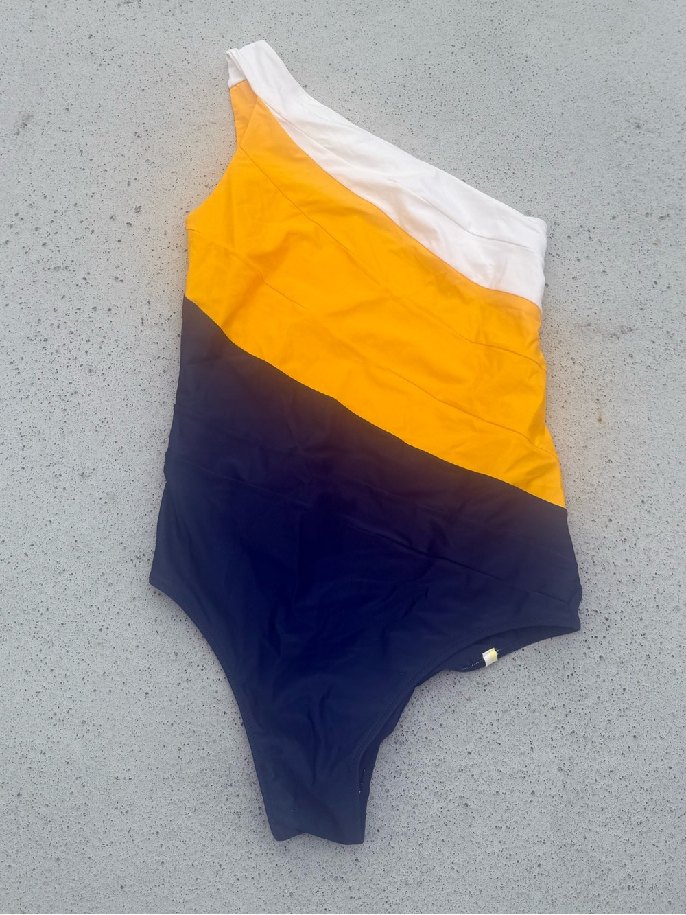 Colorblock One-Shoulder Swimsuit in White, Yellow & Navy